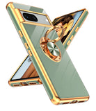 LeYi for Google-Pixel-7 Case: Rotatable Ring Holder Magnetic Kickstand, Plating Rose Gold Edge Case
