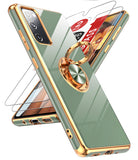 LeYi for Samsung Galaxy S20 FE 5G Case: with 2 Pack Tempered Glass Screen Protector and Rotatable Ring Holder Magnetic Kickstand, Plating Rose Gold Edge Case