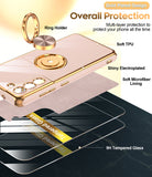 LeYi for Samsung Galaxy S21 FE 5G Case: with 2 Pack Tempered Glass Screen Protector and Rotatable Ring Holder Magnetic Kickstand, Plating Rose Gold Edge Case
