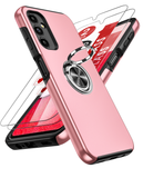LeYi for Samsung Galaxy A14 5G Case with Glass Screen Protector, Shockproof Heavy Duty Protective Slim Fit Samsung Galaxy A14 5G Cell Phone Case Cover with Rotatable Ring Holder Magnetic Kickstand for Women