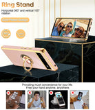 LeYi for Google Pixel 6A Case: with 2 Pack Tempered Glass Screen Protector and Rotatable Ring Holder Magnetic Kickstand, Plating Rose Gold Edge Case