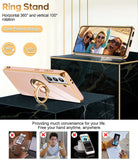 LeYi for Samsung Galaxy S21 5G Case: Rotatable Ring Holder Magnetic Kickstand, Plating Rose Gold Edge Case