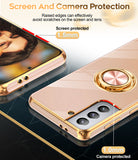 LeYi for Samsung Galaxy S21 5G Case: Rotatable Ring Holder Magnetic Kickstand, Plating Rose Gold Edge Case