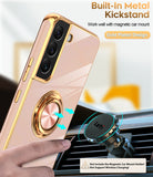 LeYi for Samsung Galaxy S22 5G Case: Rotatable Ring Holder Magnetic Kickstand, Plating Rose Gold Edge Case