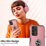 LeYi for Samsung Galaxy A13 4G Case with Glass Screen Protector, Shockproof Heavy Duty Protective Slim Fit Samsung Galaxy A13 4G Cell Phone Case Cover with Rotatable Ring Holder Magnetic Kickstand for Women