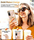 LeYi for Samsung Galaxy S20 FE 5G Case: with 2 Pack Tempered Glass Screen Protector and Rotatable Ring Holder Magnetic Kickstand, Plating Rose Gold Edge Case