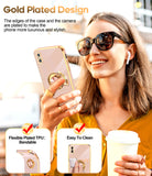 LeYi for iPhone X/XS Case: with 1 Pack Tempered Glass Screen Protector and Rotatable Ring Holder Magnetic Kickstand, Plating Rose Gold Edge Case