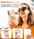 LeYi for Samsung Galaxy S21 FE 5G Case: with 2 Pack Tempered Glass Screen Protector and Rotatable Ring Holder Magnetic Kickstand, Plating Rose Gold Edge Case