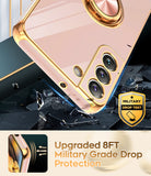 LeYi for Samsung Galaxy S22 Plus 5G Case: Rotatable Ring Holder Magnetic Kickstand, Plating Rose Gold Edge Case