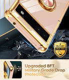 LeYi for Google Pixel 6A Case: with 2 Pack Tempered Glass Screen Protector and Rotatable Ring Holder Magnetic Kickstand, Plating Rose Gold Edge Case