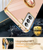 LeYi for Samsung Galaxy S21 5G Case: Rotatable Ring Holder Magnetic Kickstand, Plating Rose Gold Edge Case