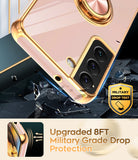 LeYi for Samsung Galaxy S22 5G Case: Rotatable Ring Holder Magnetic Kickstand, Plating Rose Gold Edge Case