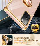 LeYi for Samsung Galaxy S20 FE 5G Case: with 2 Pack Tempered Glass Screen Protector and Rotatable Ring Holder Magnetic Kickstand, Plating Rose Gold Edge Case