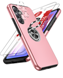 LeYi for Samsung Galaxy A54 5G Case with Glass Screen Protector and Lens Protector, Shockproof Heavy Duty Protective Slim Fit Samsung Galaxy A54 5G Cell Phone Case Cover with Rotatable Ring Holder Magnetic Kickstand for Women