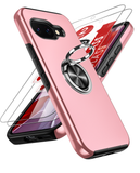 LeYi for Google Pixel 10A Case with Glass Screen Protector and Lens Protector, Shockproof Heavy Duty Protective Slim Fit Google Pixel 10A Cell Phone Case Cover with Rotatable Ring Holder Magnetic Kickstand for Women