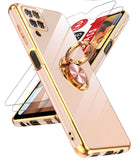 LeYi for Samsung Galaxy A12 5G Case: with 2 Pack Tempered Glass Screen Protector and Rotatable Ring Holder Magnetic Kickstand, Plating Rose Gold Edge Case