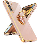 LeYi for Samsung Galaxy S22 Plus 5G Case: Rotatable Ring Holder Magnetic Kickstand, Plating Rose Gold Edge Case