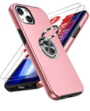 LeYi for iPhone 13 Case with Glass Screen Protector, Shockproof Heavy Duty Protective Slim Fit iPhone 13 Cell Phone Case Cover with Rotatable Ring Holder Magnetic Kickstand for Women