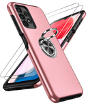 LeYi for Samsung Galaxy A13 4G Case with Glass Screen Protector, Shockproof Heavy Duty Protective Slim Fit Samsung Galaxy A13 4G Cell Phone Case Cover with Rotatable Ring Holder Magnetic Kickstand for Women