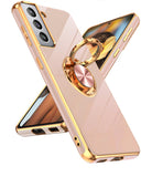 LeYi for Samsung Galaxy S21 5G Case: Rotatable Ring Holder Magnetic Kickstand, Plating Rose Gold Edge Case