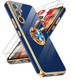 LeYi for Samsung Galaxy A54 5G Case: with 2 Pack Tempered Glass Screen Protector and Rotatable Ring Holder Magnetic Kickstand, Plating Rose Gold Edge Case