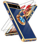 LeYi for Google Pixel 6A Case: with 2 Pack Tempered Glass Screen Protector and Rotatable Ring Holder Magnetic Kickstand, Plating Rose Gold Edge Case