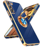 LeYi for Samsung Galaxy S22 Plus 5G Case: Rotatable Ring Holder Magnetic Kickstand, Plating Rose Gold Edge Case