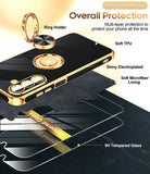 LeYi for Samsung Galaxy A26 5G Case: with 2 Pack Tempered Glass Screen Protector and Rotatable Ring Holder Magnetic Kickstand, Plating Rose Gold Edge Case
