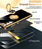 LeYi for Samsung Galaxy S21 FE 5G Case: with 2 Pack Tempered Glass Screen Protector and Rotatable Ring Holder Magnetic Kickstand, Plating Rose Gold Edge Case