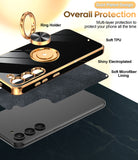 LeYi for Samsung Galaxy S23 Case: with 2 Pack Tempered Glass Screen Protector and Rotatable Ring Holder Magnetic Kickstand, Plating Rose Gold Edge Case