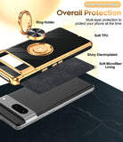 LeYi for Google-Pixel-7 Case: Rotatable Ring Holder Magnetic Kickstand, Plating Rose Gold Edge Case