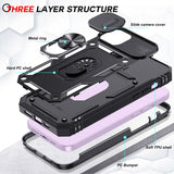 LeYi for iPhone 14 Phone Case: iPhone 14 Case with 2 Tempered Glass Screen Protector, Slide Camera Cover, Ring Stand Holder, Heavy Duty Shockproof para i Phone 14 Cover for Women Girl