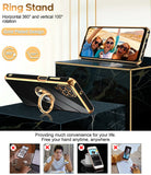 LeYi for Samsung Galaxy A12 5G Case: with 2 Pack Tempered Glass Screen Protector and Rotatable Ring Holder Magnetic Kickstand, Plating Rose Gold Edge Case