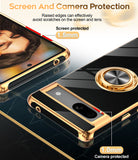 LeYi for Google Pixel 7A Case: with 2 Pack Tempered Glass Screen Protector and Rotatable Ring Holder Magnetic Kickstand, Plating Rose Gold Edge Case