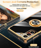 LeYi for Samsung Galaxy S21 FE 5G Case: with 2 Pack Tempered Glass Screen Protector and Rotatable Ring Holder Magnetic Kickstand, Plating Rose Gold Edge Case