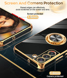LeYi for Samsung Galaxy S22 Plus 5G Case: Rotatable Ring Holder Magnetic Kickstand, Plating Rose Gold Edge Case