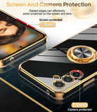LeYi for Samsung Galaxy A54 5G Case: with 2 Pack Tempered Glass Screen Protector and Rotatable Ring Holder Magnetic Kickstand, Plating Rose Gold Edge Case