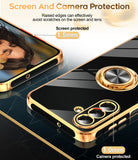 LeYi for Samsung Galaxy A26 5G Case: with 2 Pack Tempered Glass Screen Protector and Rotatable Ring Holder Magnetic Kickstand, Plating Rose Gold Edge Case