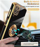 LeYi for Samsung Galaxy A12 5G Case: with 2 Pack Tempered Glass Screen Protector and Rotatable Ring Holder Magnetic Kickstand, Plating Rose Gold Edge Case