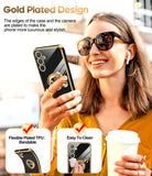 LeYi for Samsung Galaxy A54 5G Case: with 2 Pack Tempered Glass Screen Protector and Rotatable Ring Holder Magnetic Kickstand, Plating Rose Gold Edge Case