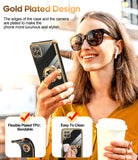 LeYi for Samsung Galaxy A12 5G Case: with 2 Pack Tempered Glass Screen Protector and Rotatable Ring Holder Magnetic Kickstand, Plating Rose Gold Edge Case