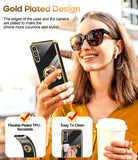 LeYi for Samsung Galaxy A13 5G Case: with 2 Pack Tempered Glass Screen Protector and Rotatable Ring Holder Magnetic Kickstand, Plating Rose Gold Edge Case