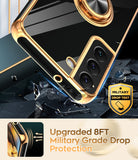 LeYi for Samsung Galaxy S22 5G Case: Rotatable Ring Holder Magnetic Kickstand, Plating Rose Gold Edge Case