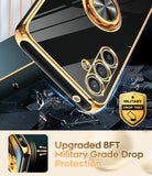 LeYi for Samsung Galaxy A54 5G Case: with 2 Pack Tempered Glass Screen Protector and Rotatable Ring Holder Magnetic Kickstand, Plating Rose Gold Edge Case