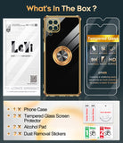 LeYi for Samsung Galaxy A12 5G Case: with 2 Pack Tempered Glass Screen Protector and Rotatable Ring Holder Magnetic Kickstand, Plating Rose Gold Edge Case