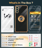 LeYi for Samsung Galaxy A13 5G Case: with 2 Pack Tempered Glass Screen Protector and Rotatable Ring Holder Magnetic Kickstand, Plating Rose Gold Edge Case