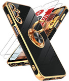 LeYi for Samsung Galaxy A15 5G Case: with 2 Pack Tempered Glass Screen Protector and Rotatable Ring Holder Magnetic Kickstand, Plating Rose Gold Edge Case