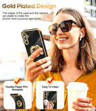 LeYi for Samsung Galaxy A15 5G Case: with 2 Pack Tempered Glass Screen Protector and Rotatable Ring Holder Magnetic Kickstand, Plating Rose Gold Edge Case