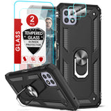 LeYi for Samsung Galaxy A22 5G Case with Glass Screen Protector Replacement, Military-Grade Shockproof Magnetic Ring Stand Cell Android Case Cover