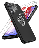 LeYi for Samsung Galaxy A54 5G Case with Glass Screen Protector and Lens Protector, Shockproof Heavy Duty Protective Slim Fit Samsung Galaxy A54 5G Cell Phone Case Cover with Rotatable Ring Holder Magnetic Kickstand for Women